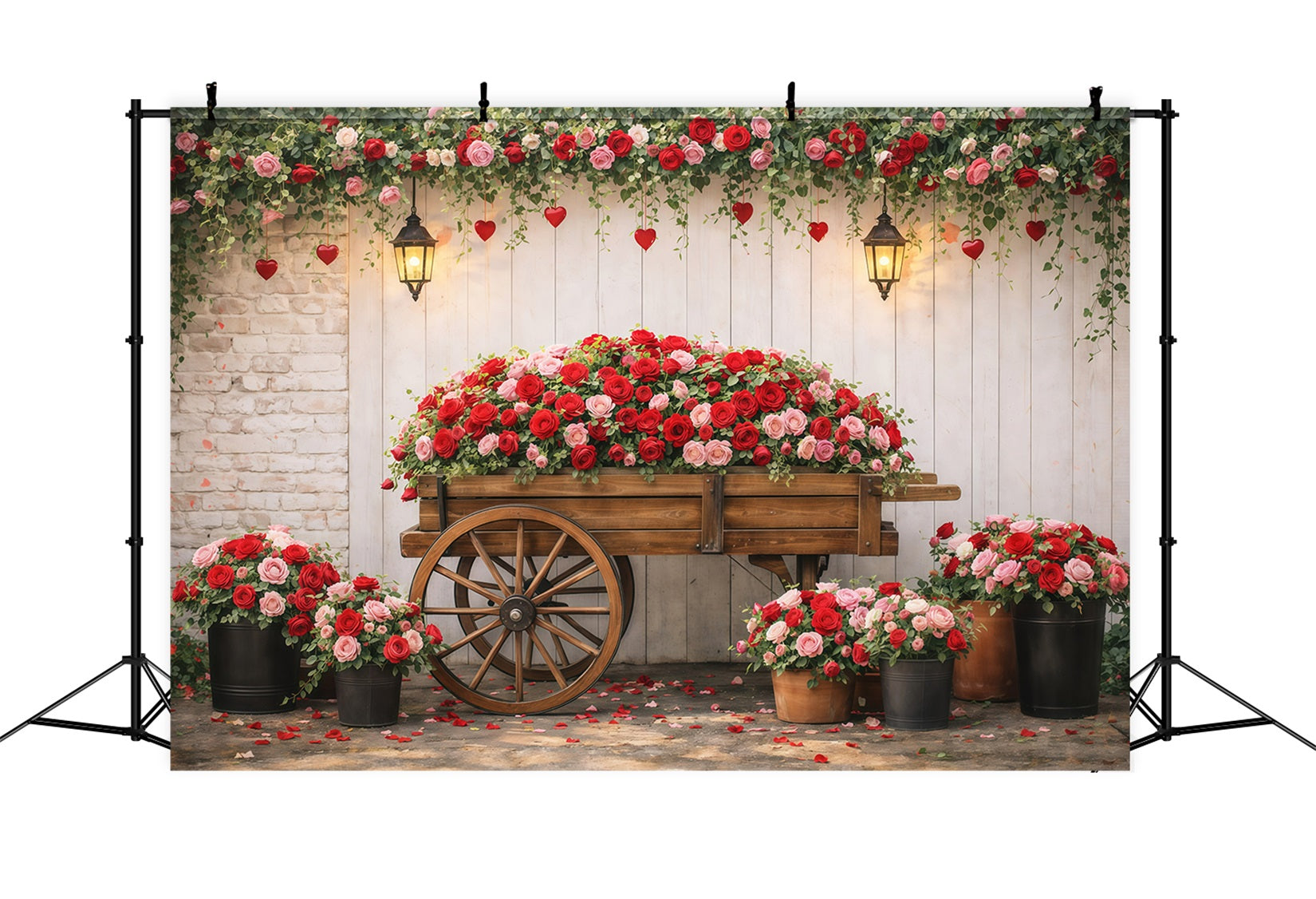 Fond avec roses rouges Chariot de fleurs de jardin Romance Fonds pour la Saint-Valentin LXX512-177