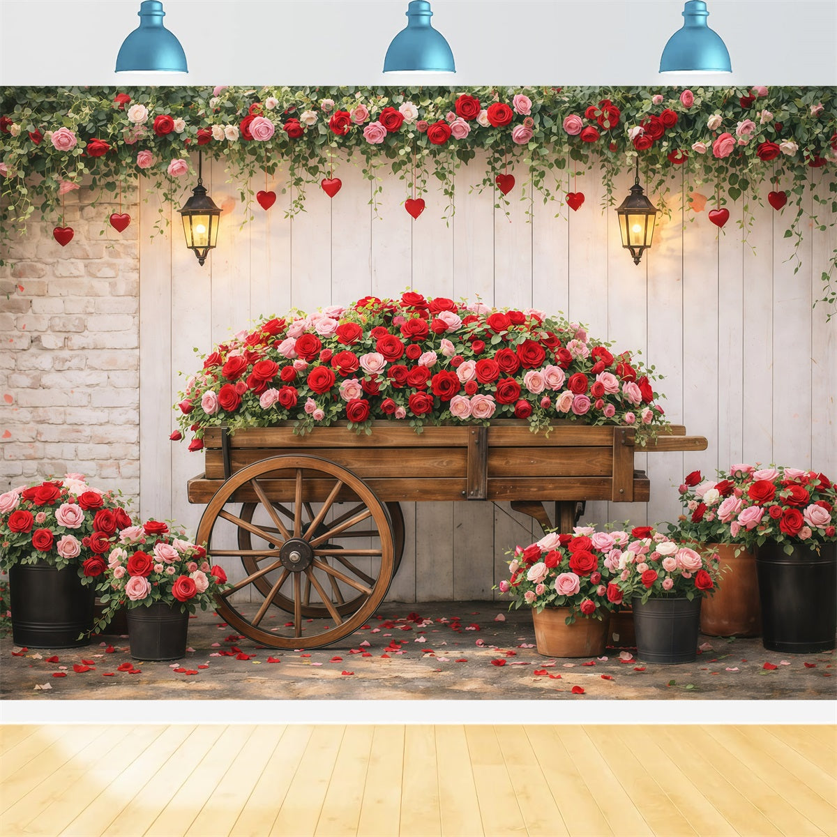 Fond avec roses rouges Chariot de fleurs de jardin Romance Fonds pour la Saint-Valentin LXX512-177