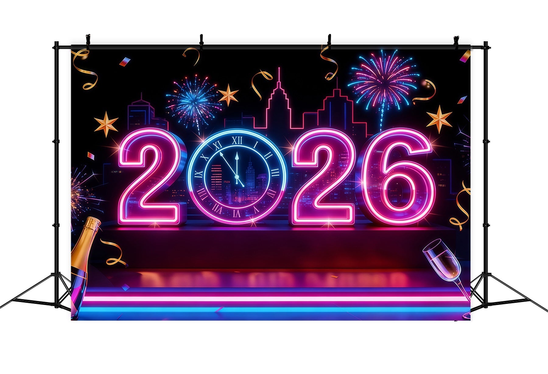 Fond pour le Nouvel An 2026 néons compte à rebours ville réveillon du Nouvel An LXX512-21