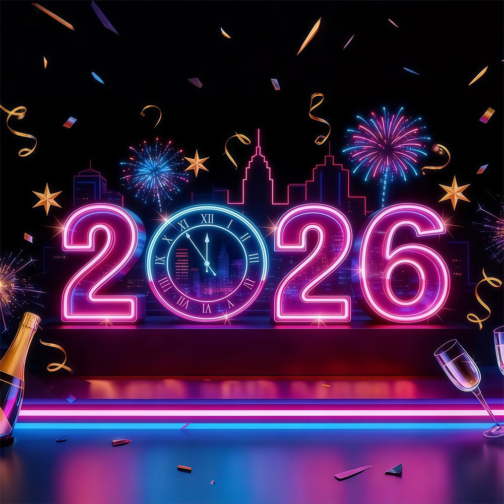 Fond pour le Nouvel An 2026 néons compte à rebours ville réveillon du Nouvel An LXX512-21