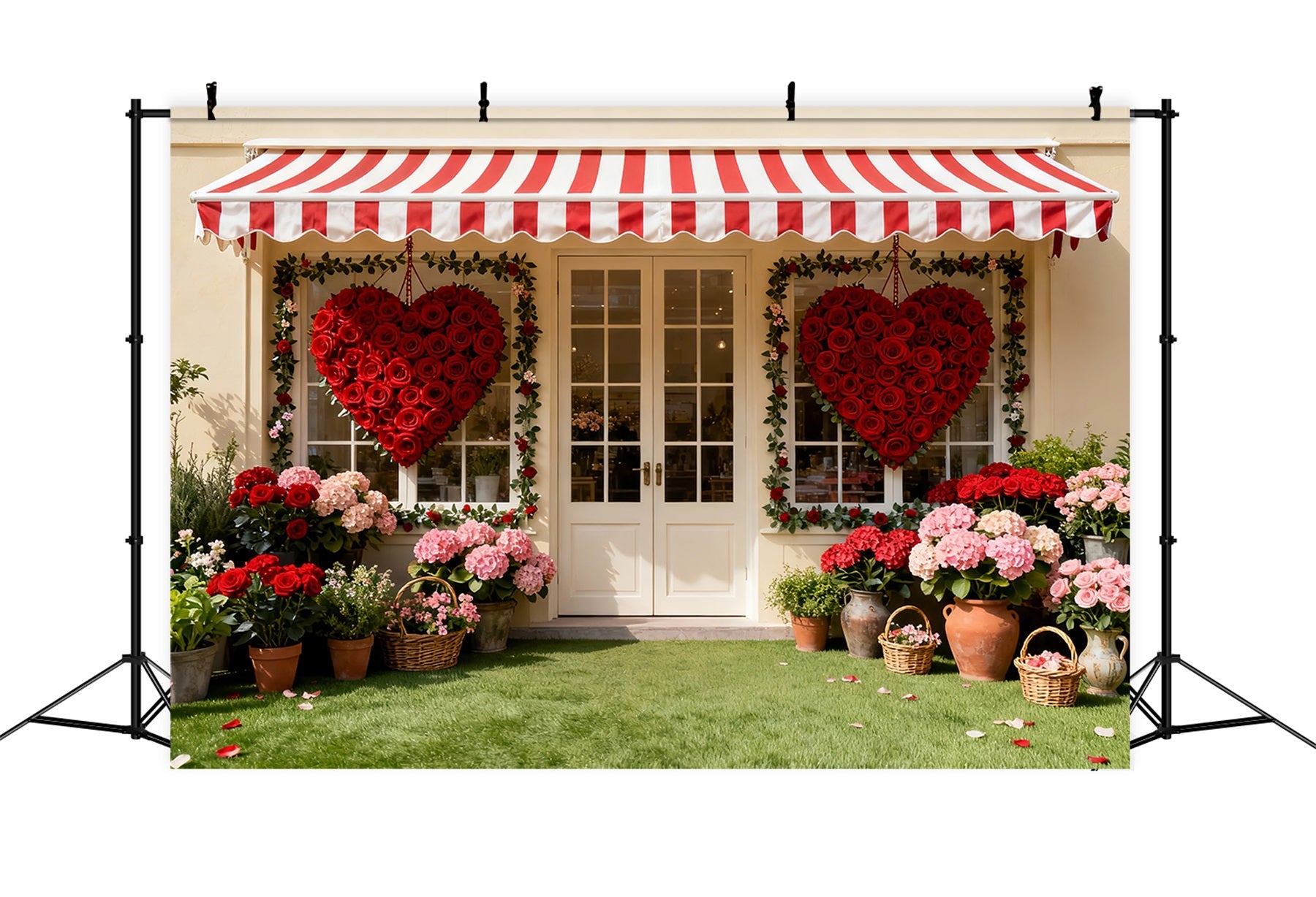 Fond avec cœur en roses Jardin avec cœur devanture de magasin Roses Fond romantique LXX512-49