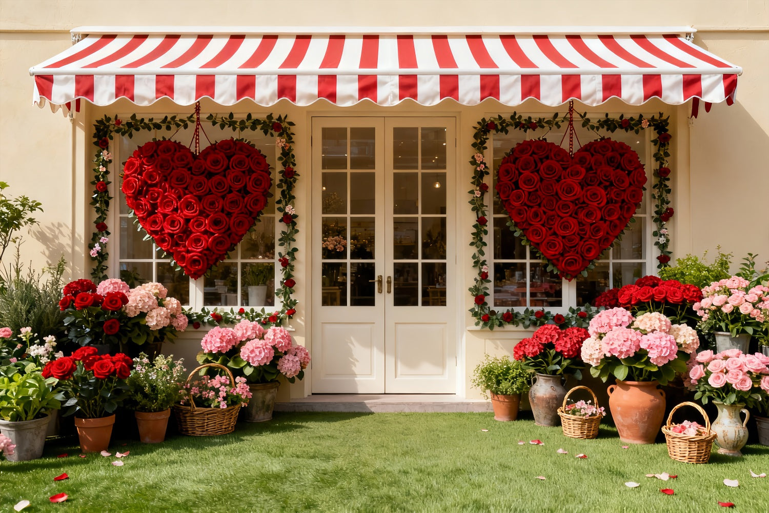 Fond avec cœur en roses Jardin avec cœur devanture de magasin Roses Fond romantique LXX512-49
