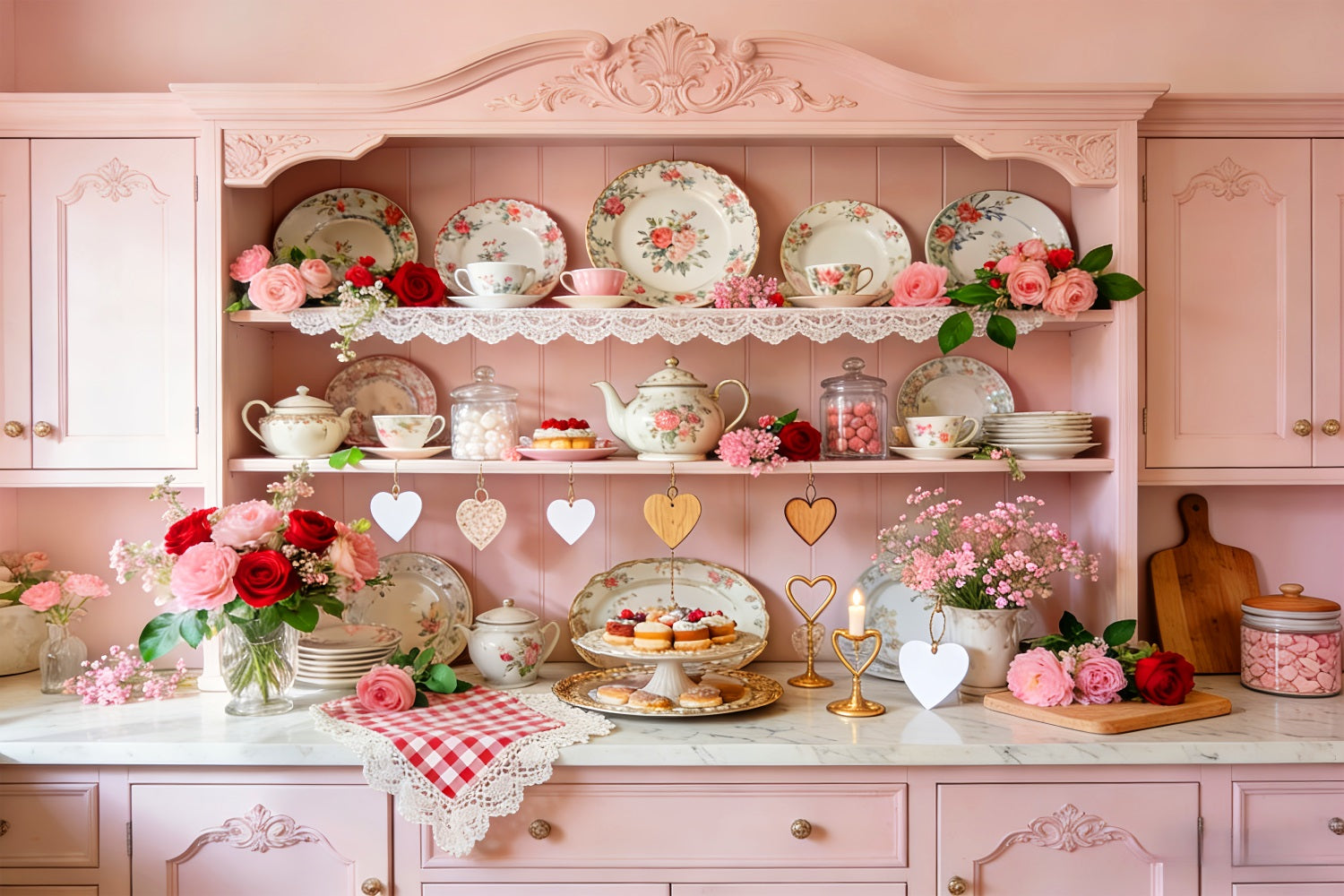 Fond rose pour la Saint-Valentin Armoire à thé vintage Fond romantique LXX512-55