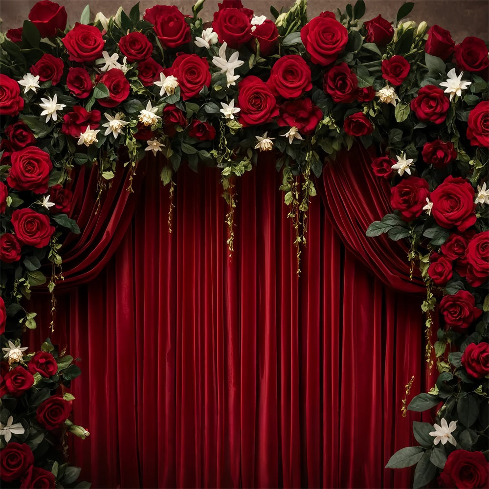 Fond roses rouges Rideau de velours cramoisi Fond élégant pour la Saint-Valentin LXX512-56