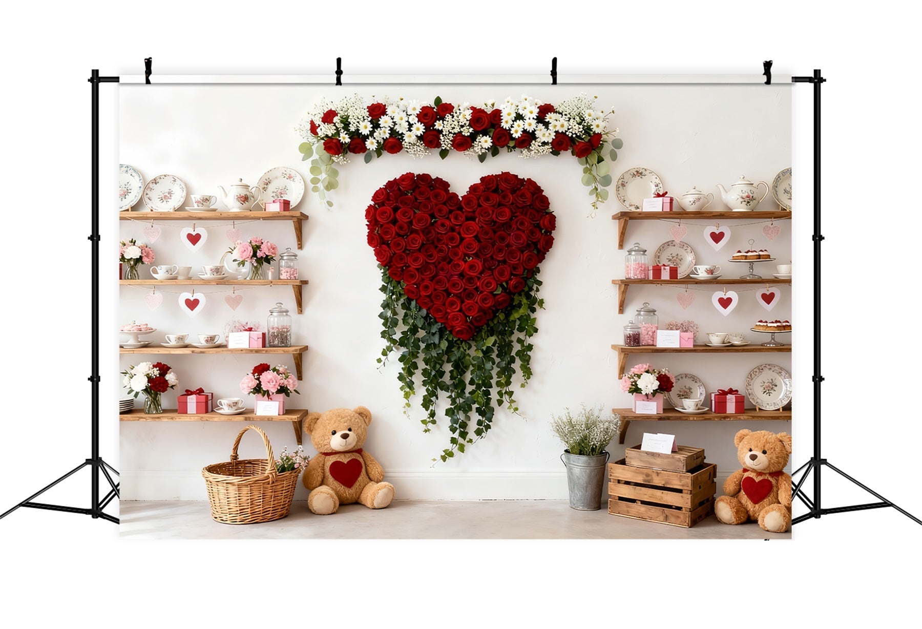 Fond de Saint-Valentin Oursons Armoire à thé Fond cœur rose rouge LXX512-58