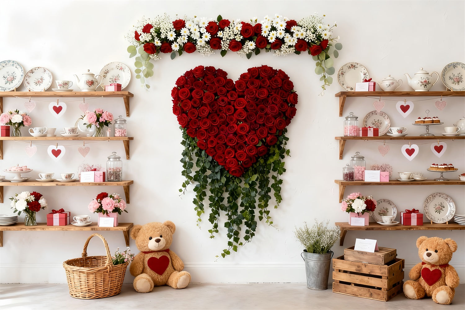 Fond de Saint-Valentin Oursons Armoire à thé Fond cœur rose rouge LXX512-58
