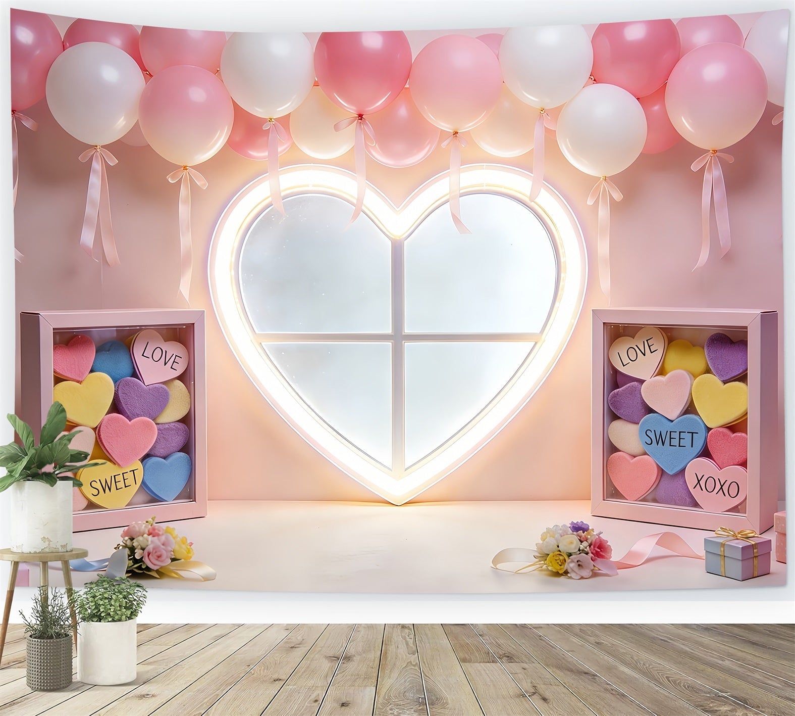 Fond cœur Ballons rose pâle Cœur rose Fond Saint-Valentin LXX512-62