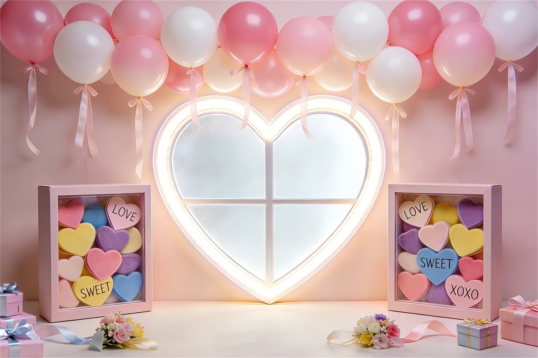 Fond cœur Ballons rose pâle Cœur rose Fond Saint-Valentin LXX512-62