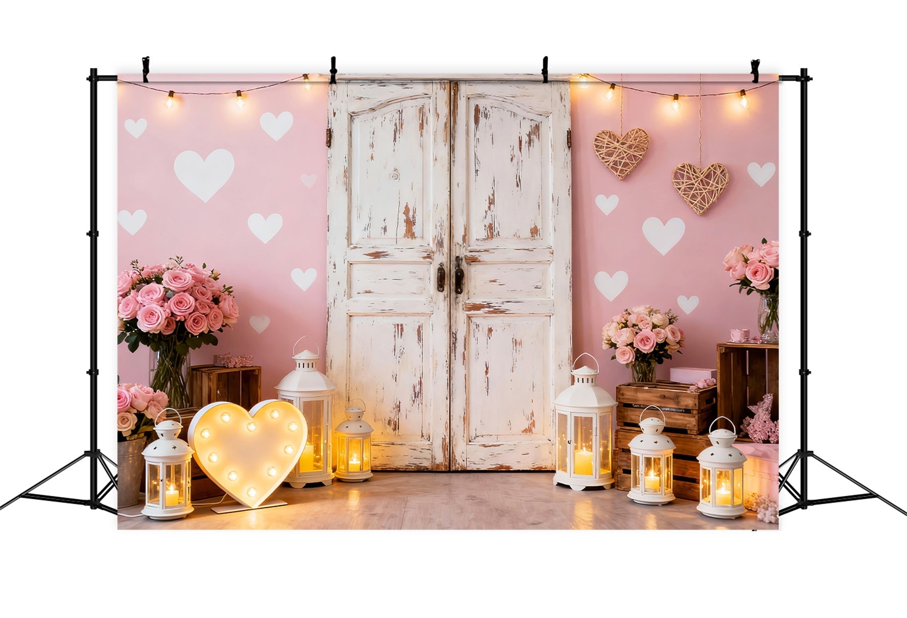 Fond rose Saint-Valentin Porte rustique Roses Lanterne Cœur LXX512-64