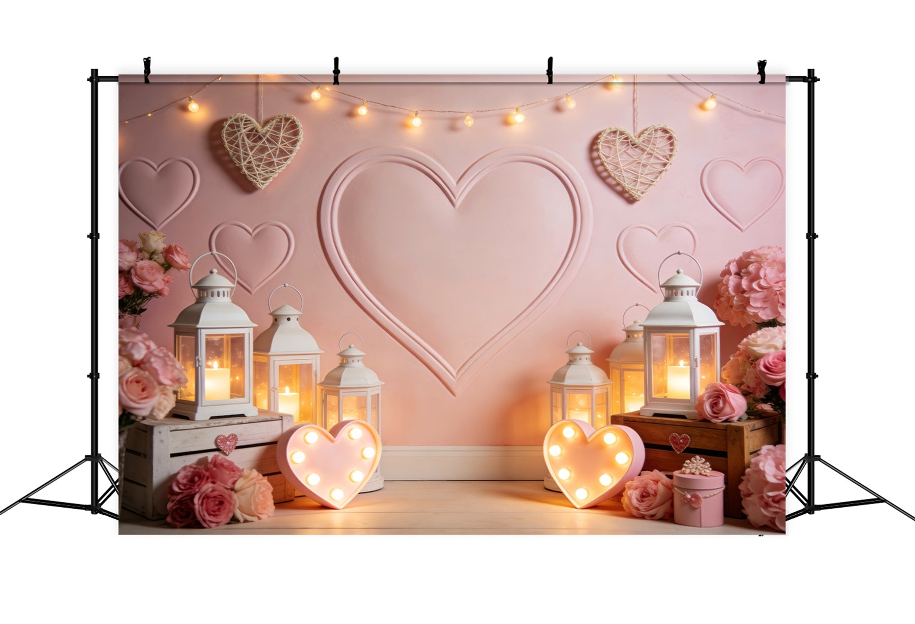 Fond cœur Lumière de lanterne Chambre éclairée à la bougie Fond rose Saint-Valentin LXX512-65