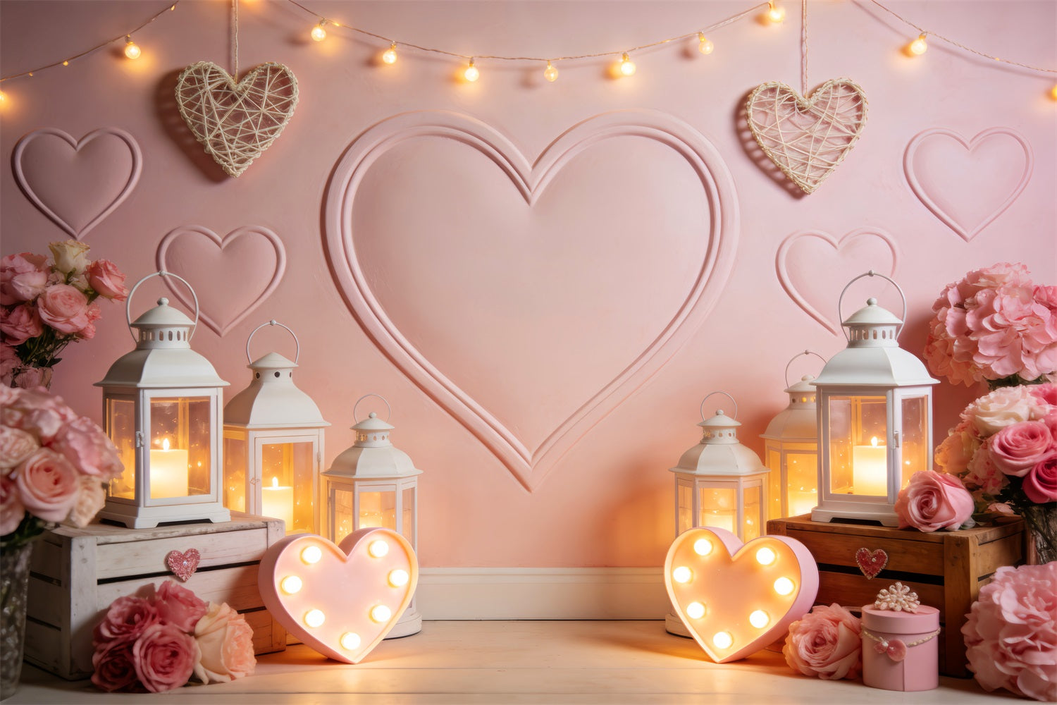 Fond cœur Lumière de lanterne Chambre éclairée à la bougie Fond rose Saint-Valentin LXX512-65