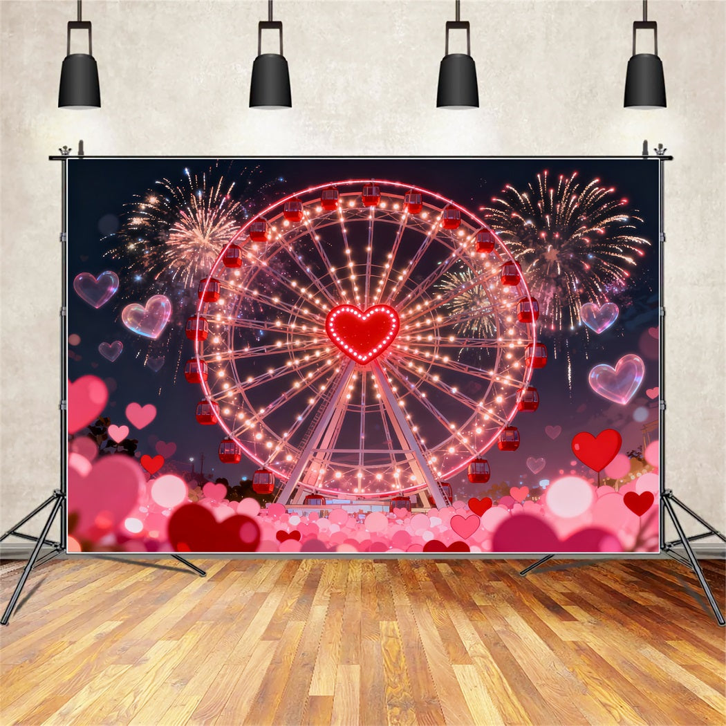 Fond scintillant pour la Saint-Valentin avec des feux d'artifice et des cœurs Fond avec une grande roue et des cœurs LXX512-68