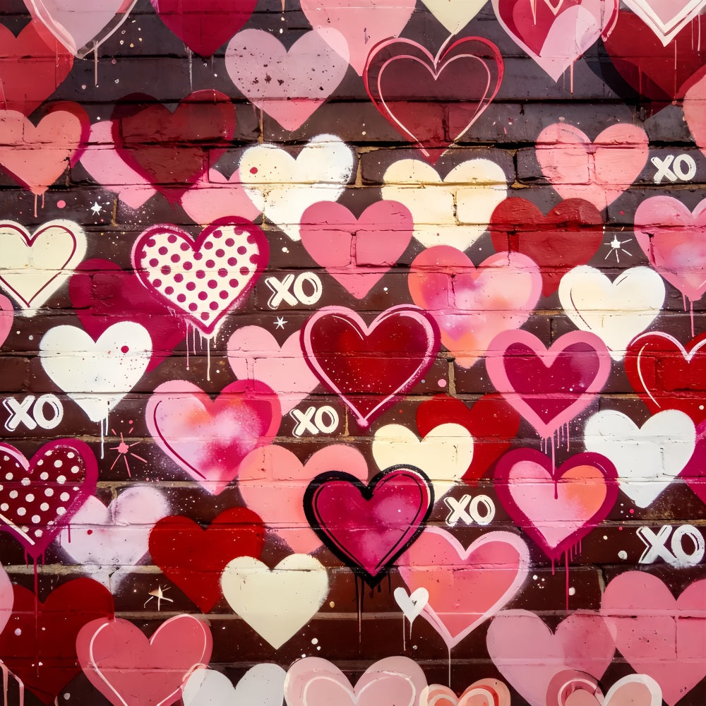 Toile de fond XOXO Graffiti Cœur Mur de briques Toile de fond pour la Saint-Valentin des années 90 LXX512-78