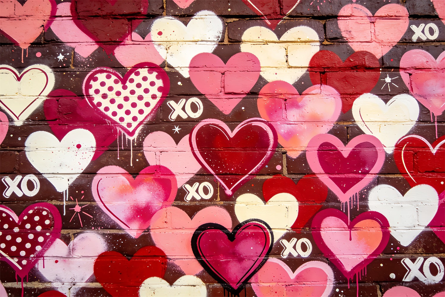 Toile de fond XOXO Graffiti Cœur Mur de briques Toile de fond pour la Saint-Valentin des années 90 LXX512-78