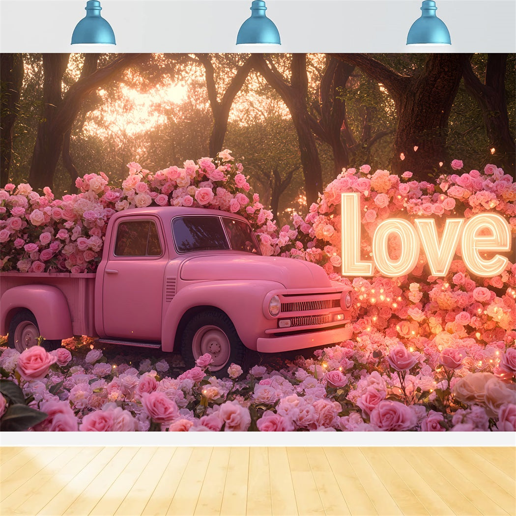 Fond rose pour la Saint-Valentin Rose Vintage Camion de l'amour Fond romantique LXX512-79