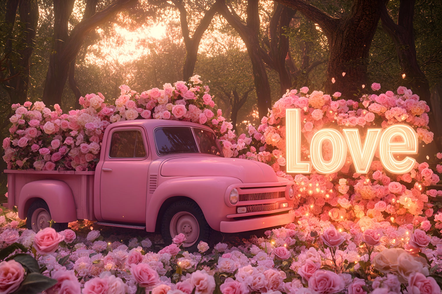 Fond rose pour la Saint-Valentin Rose Vintage Camion de l'amour Fond romantique LXX512-79