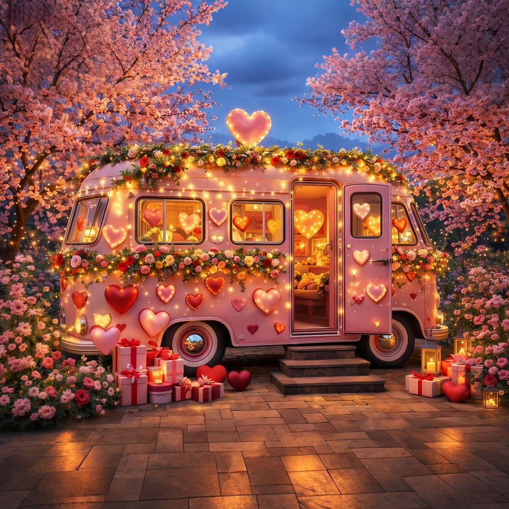 Toile de fond avec cœurs roses Camper Fleurs Néons Toiles de fond romantiques LXX512-83