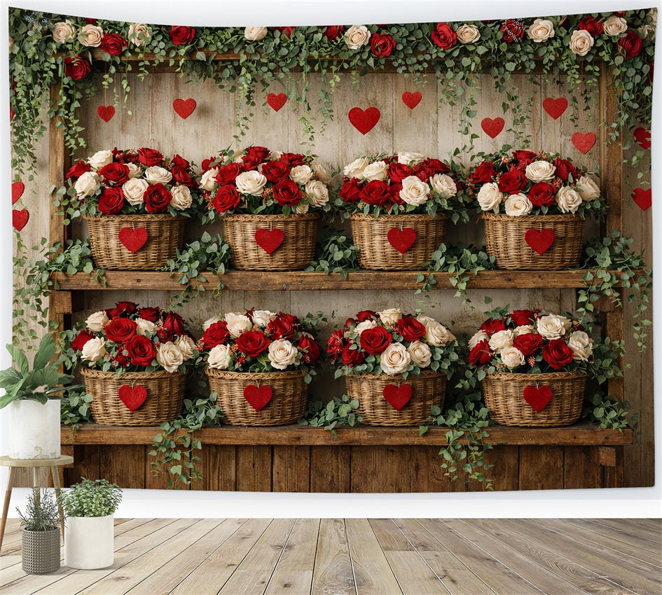 Fond rose rouge Mur floral rustique Fond Valentine simple LXX512-87