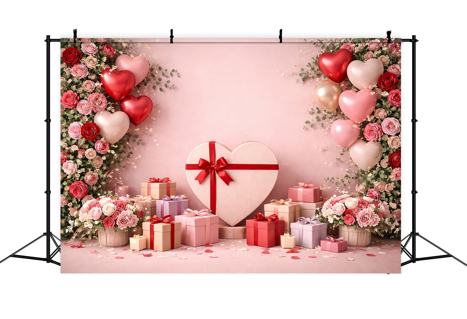 Fond rose Saint-Valentin Ballons en forme de cœur Boîtes-cadeaux Fonds d'amour LXX512-90