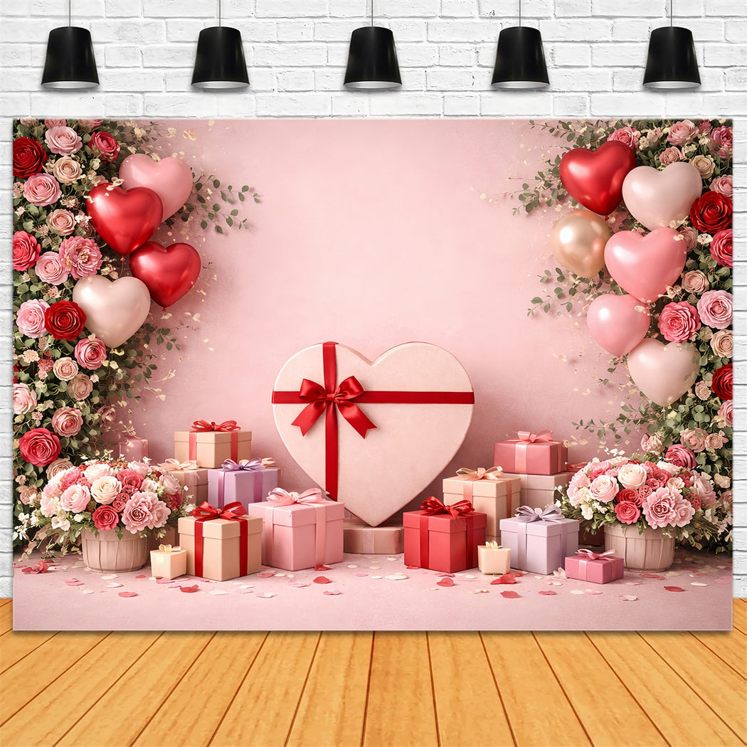 Fond rose Saint-Valentin Ballons en forme de cœur Boîtes-cadeaux Fonds d'amour LXX512-90