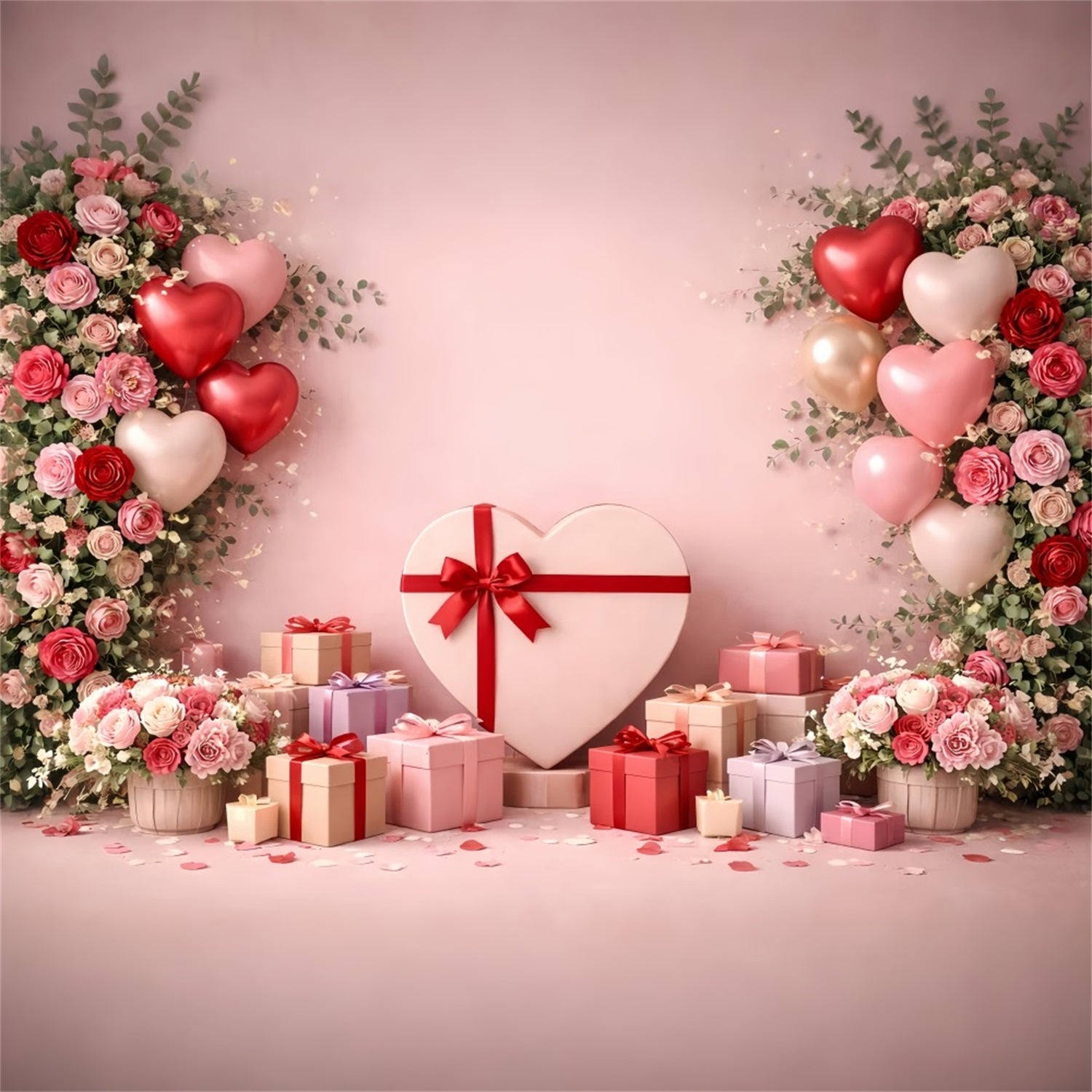 Fond rose Saint-Valentin Ballons en forme de cœur Boîtes-cadeaux Fonds d'amour LXX512-90