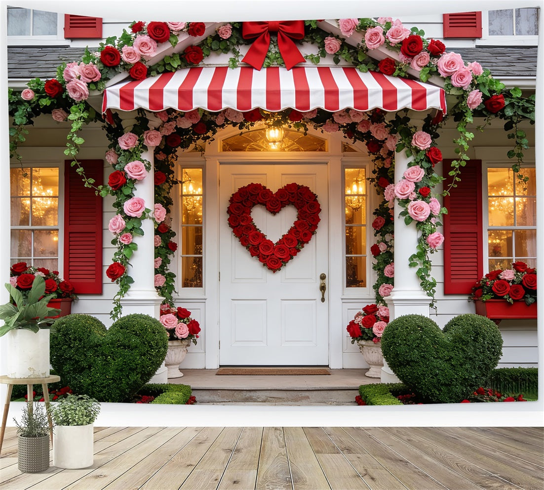 Toile de fond avec arche florale Toile de fond romantique avec cœur en roses pour la Saint-Valentin LXX512-95
