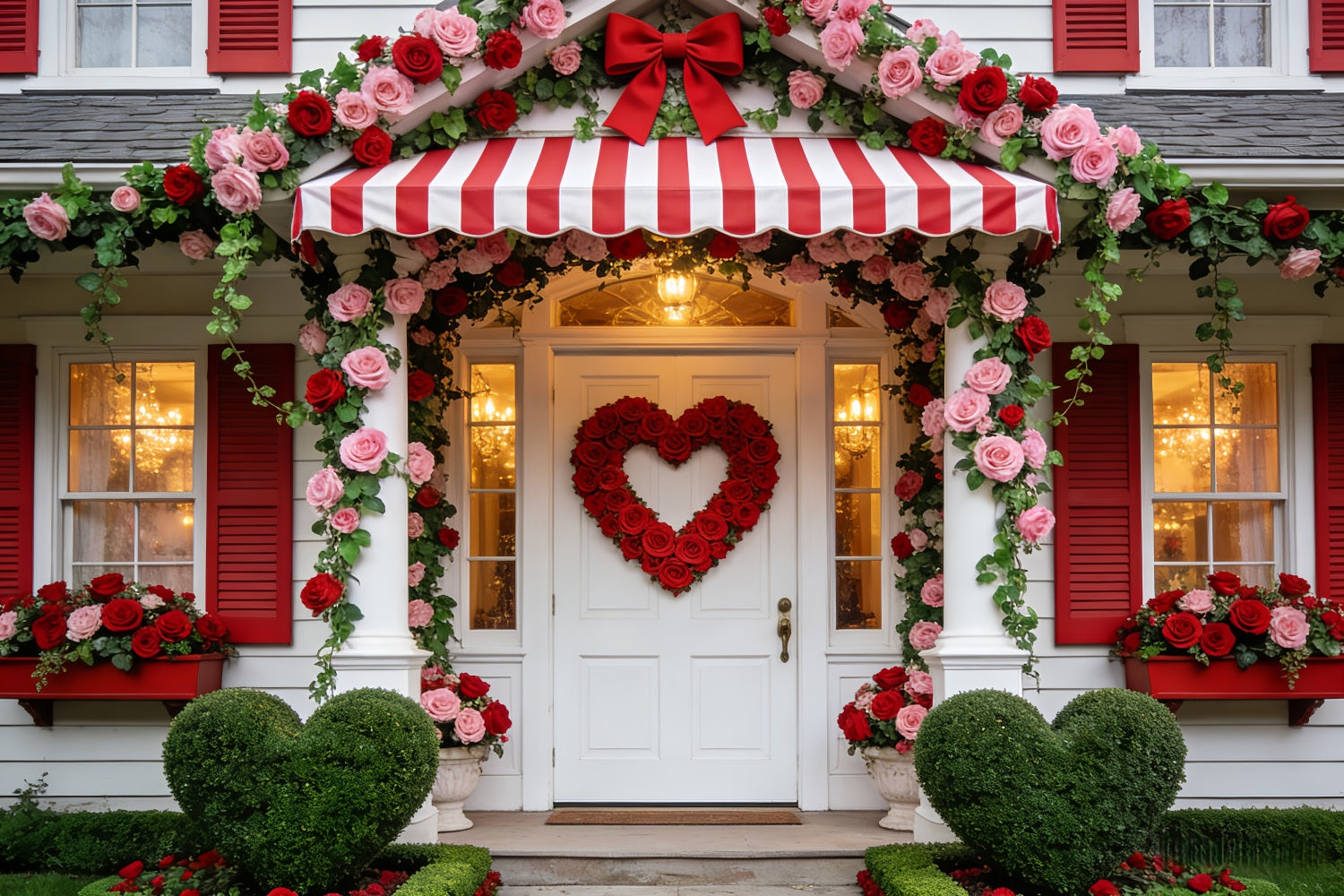 Toile de fond avec arche florale Toile de fond romantique avec cœur en roses pour la Saint-Valentin LXX512-95