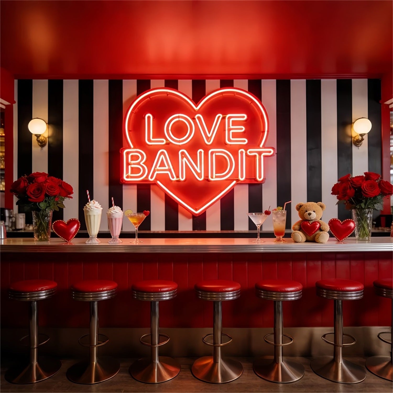 Fond Saint-Valentin années 90 Néon Love Diner Bar Fond cœur LXX512-98
