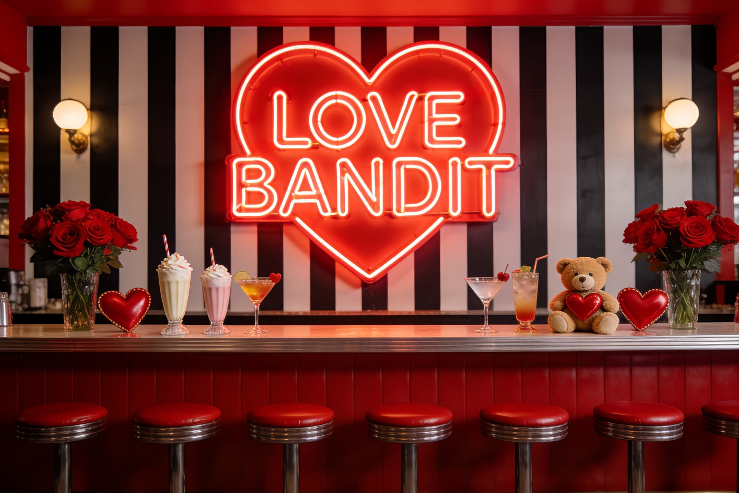 Fond Saint-Valentin années 90 Néon Love Diner Bar Fond cœur LXX512-98