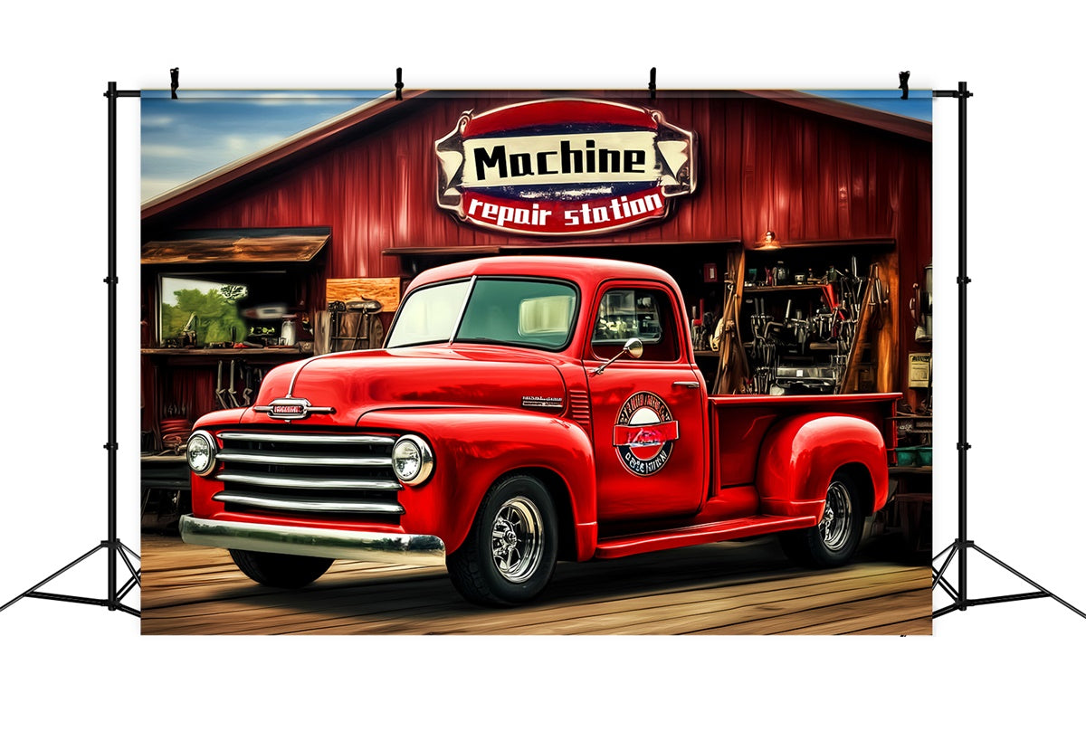 Toile de fond Vintage Rétro Camion Garage Rouge LXX57-229