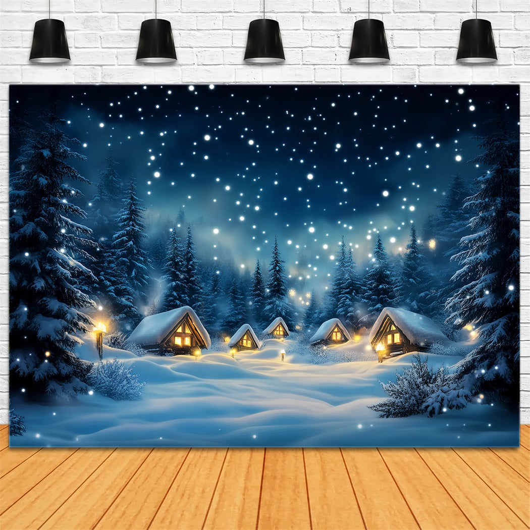 Toile de fond Hiver Cabane Enneigée Forêt Nocturne LXX58-216