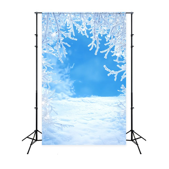 Toile de fond Hiver Branches Givrées Ciel Bleu Neige d’Hiver LXX58-217