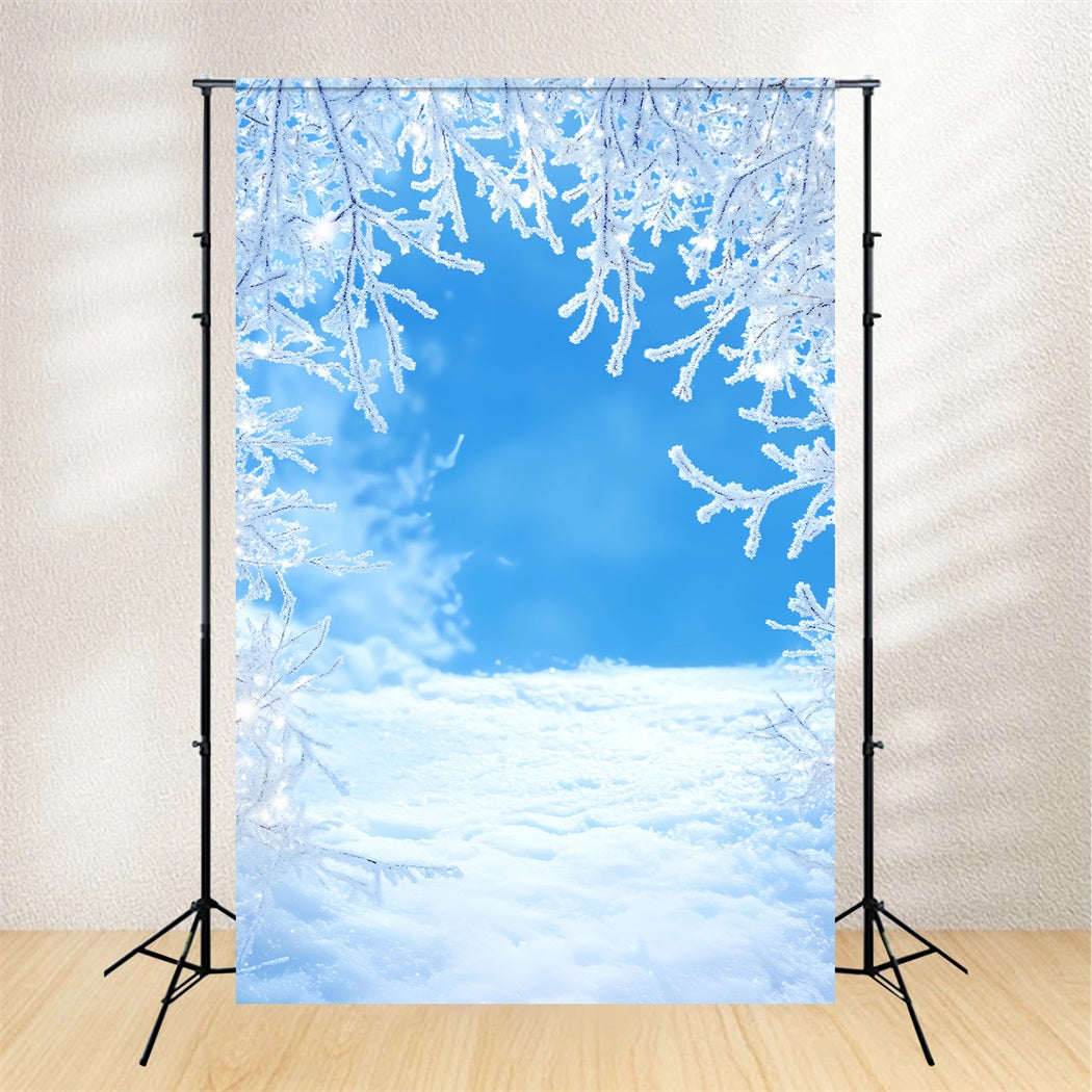 Toile de fond Hiver Branches Givrées Ciel Bleu Neige d’Hiver LXX58-217
