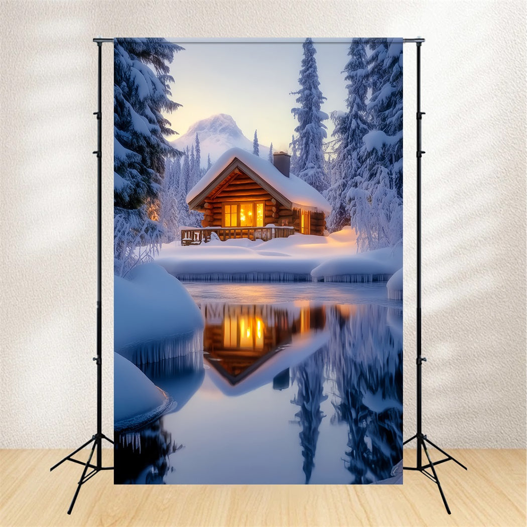 Toile de fond Hiver Reflet Neigeux Cabane Chaleureuse LXX58-221