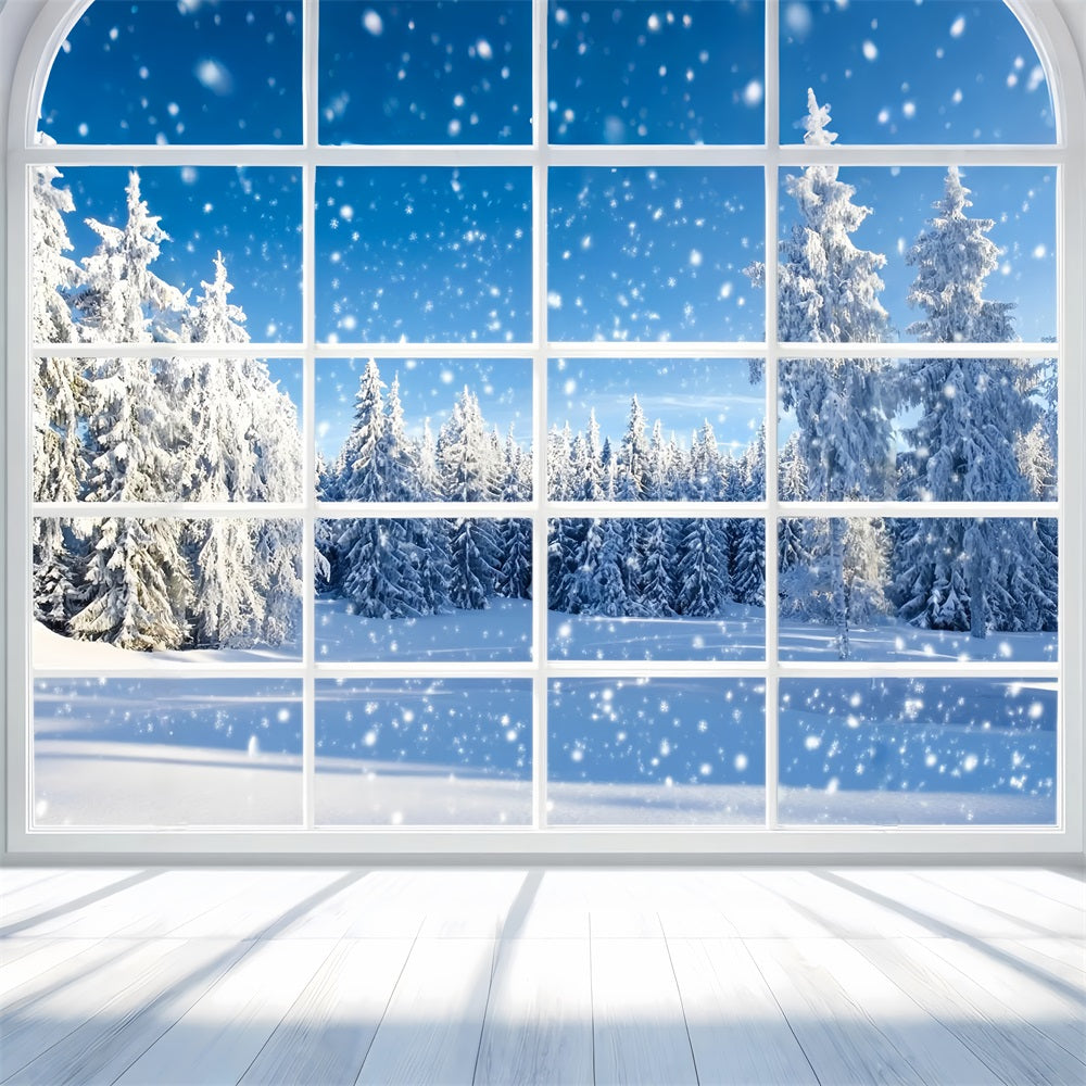Toile de fond Hiver Forêt de Pins Chute de Neige LXX58-233