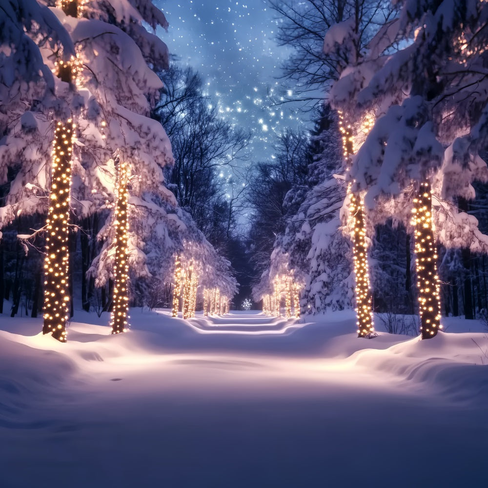 Toile de fond Hiver Chemin Enneigé Lumières Dorées LXX58-241
