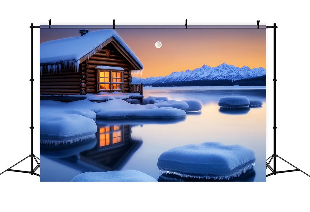 Toile de fond Hiver Cabane Chaleureuse Clair de Lune Hivernal LXX58-243