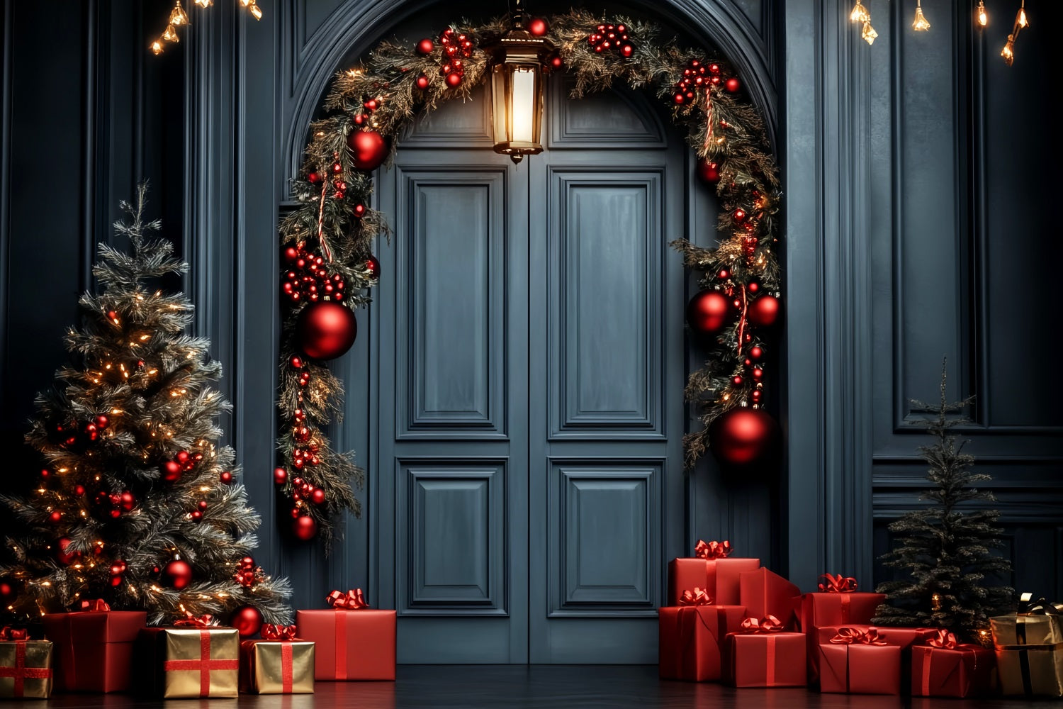 Toile de fond Noël Rouge Porte Élégante Guirlande LXX59-201