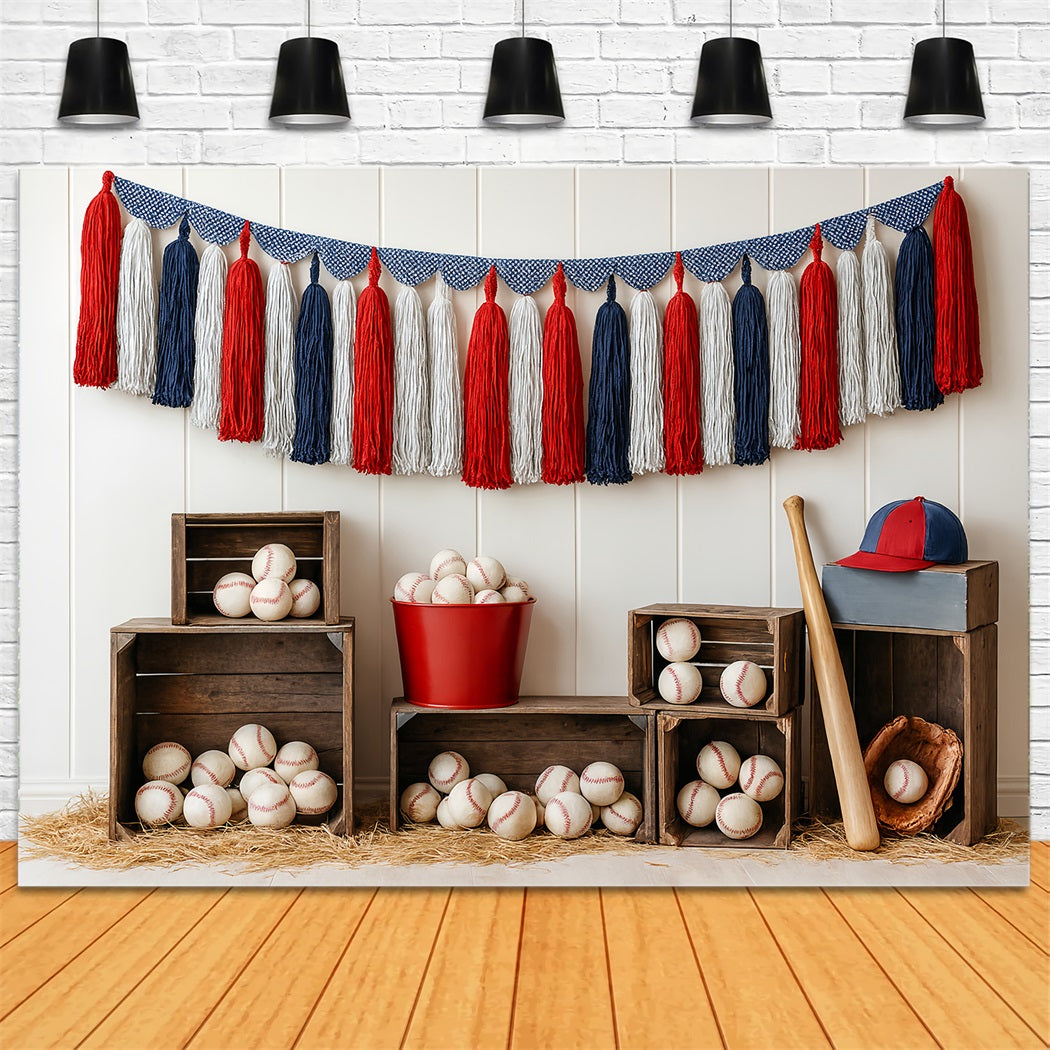 Toile de fond sportive Baseball Tassel Crates Arrangement Toile de fond baseball LXX59-296