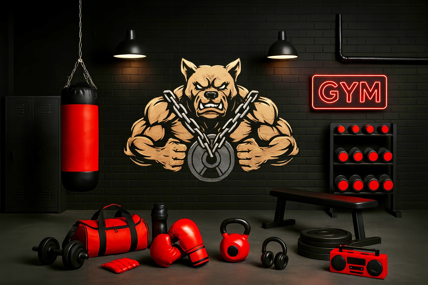 Toile de fond sportive Salle de boxe Bulldog Force Toiles de fond sportives LXX59-300