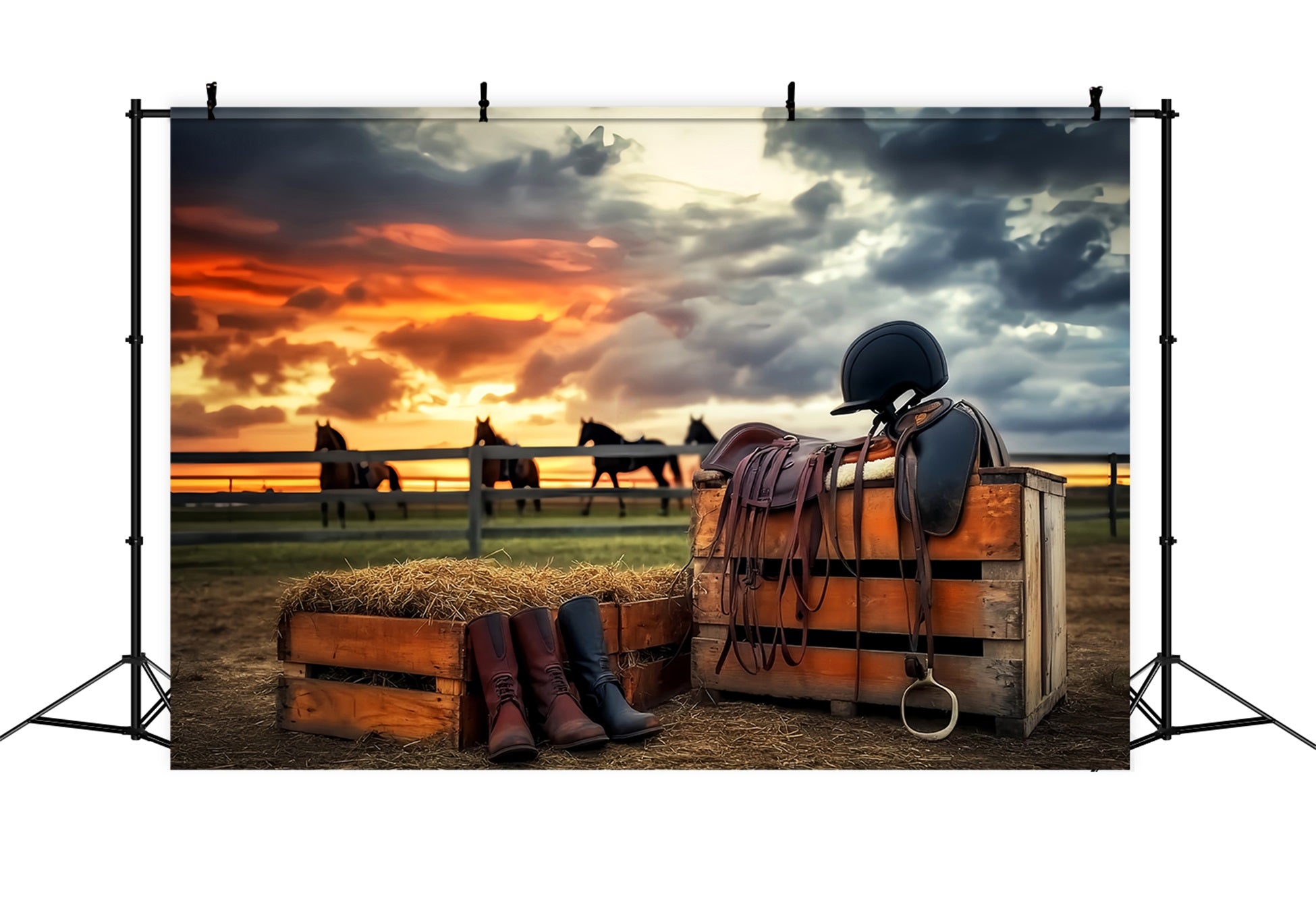 Fond sportif Équitation Coucher de soleil Équipement d'équitation Fond sportif LXX59-312