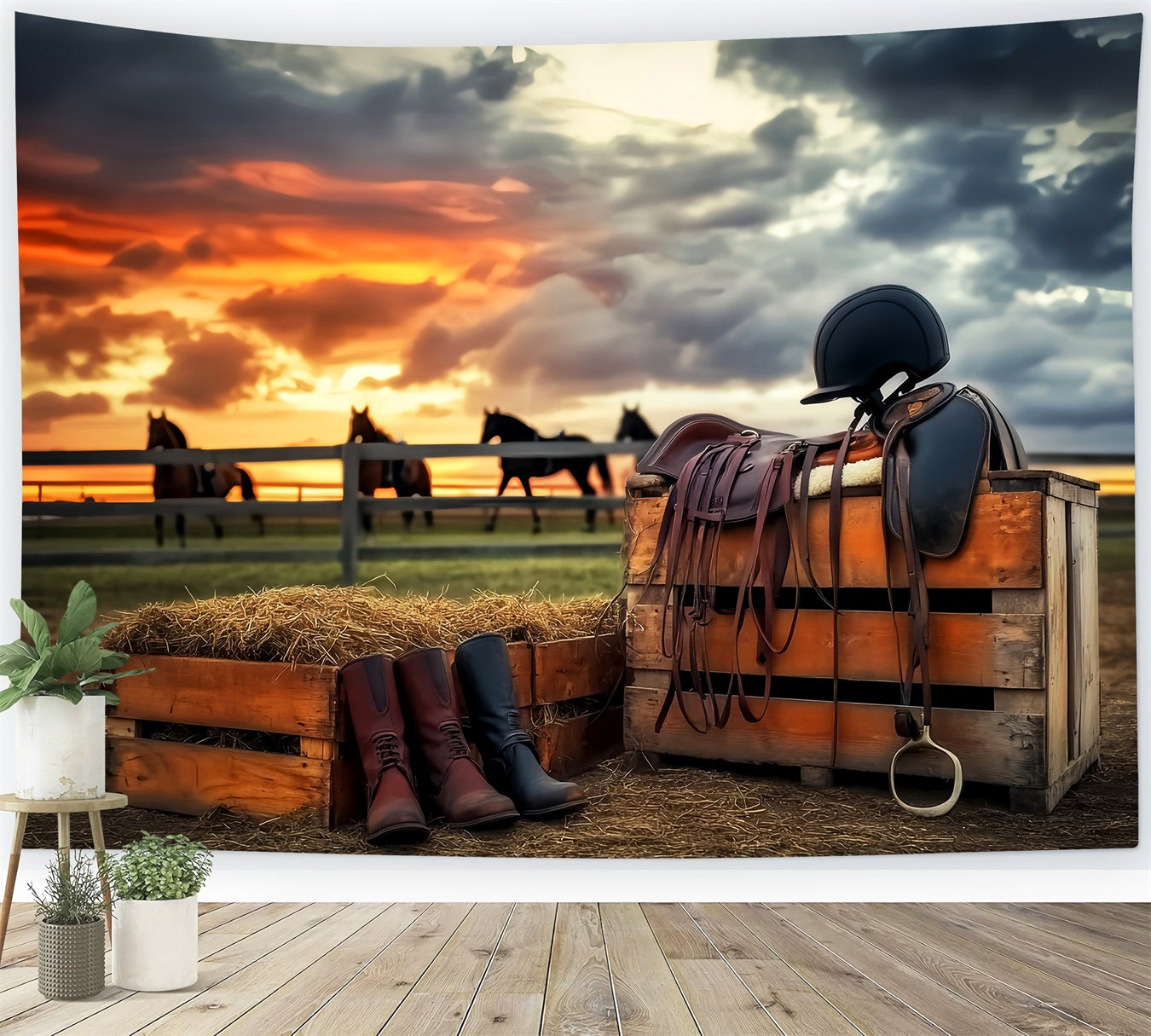 Fond sportif Équitation Coucher de soleil Équipement d'équitation Fond sportif LXX59-312