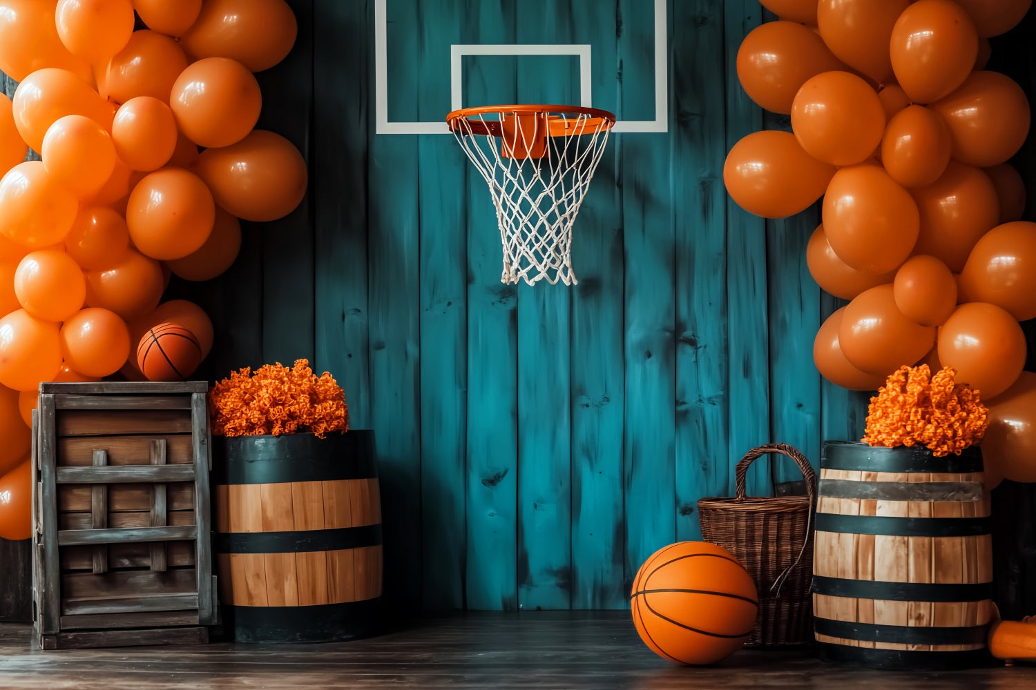 Fond sportif rustique Panier de basket Ballons Fond basket-ball LXX59-313