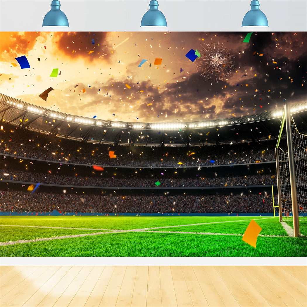 Toiles de fond de football Toile de fond de stade de football avec confettis et feux d'artifice LXX59-328