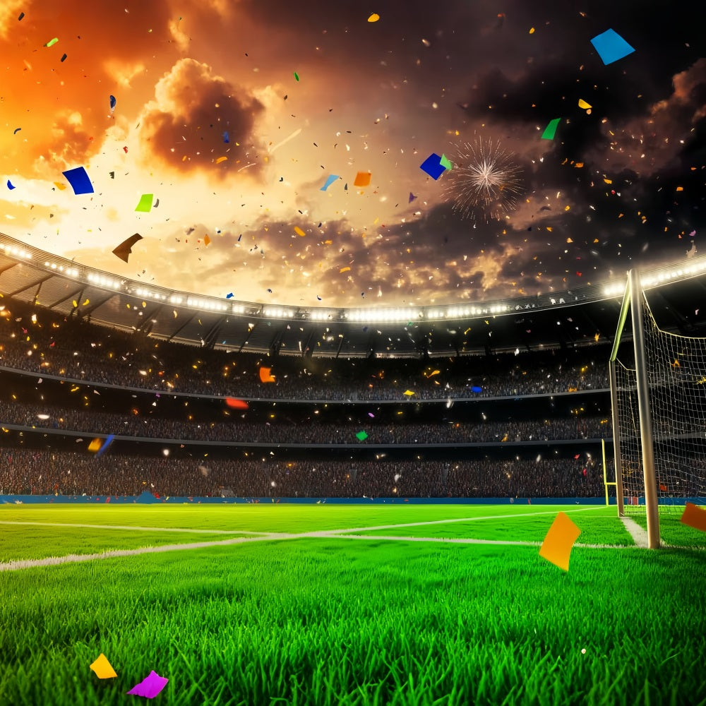 Toiles de fond de football Toile de fond de stade de football avec confettis et feux d'artifice LXX59-328
