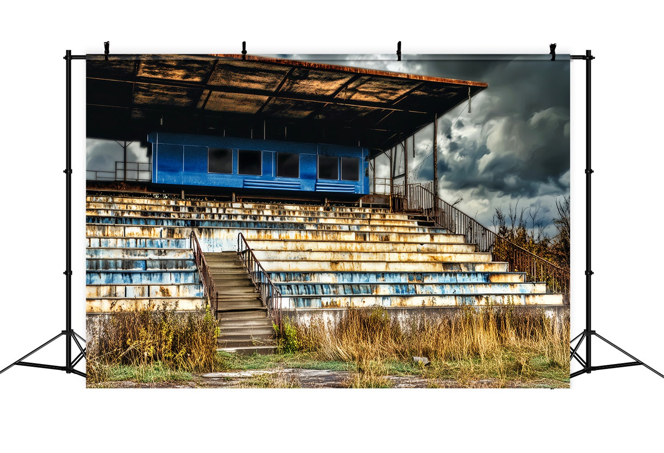 Fond sportif Gradins rouillés Ciel orageux Fonds sportifs pour la photographie LXX59-336