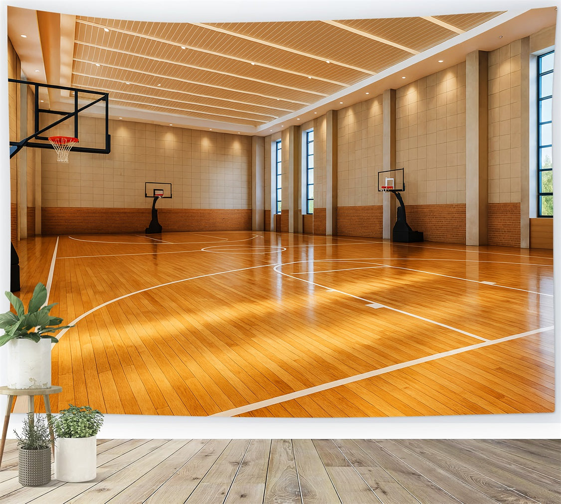 Fonds basket-ball Terrain de basket-ball intérieur moderne Fond football LXX59-337