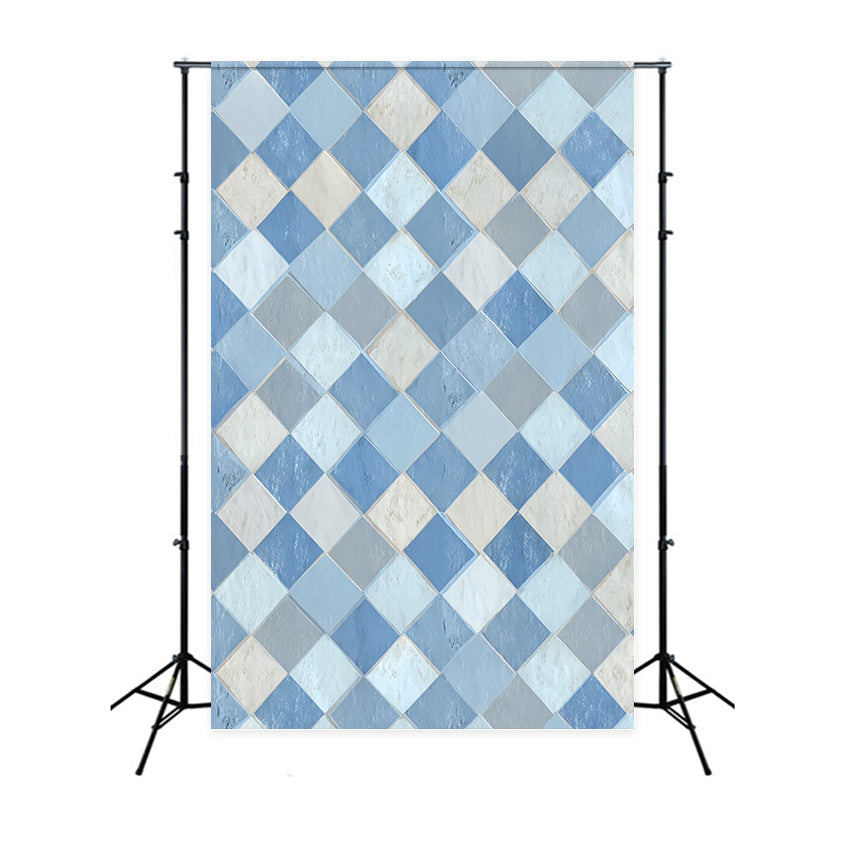 Fond studio portrait Fond portrait famille motif carreaux bleus LXX59-438