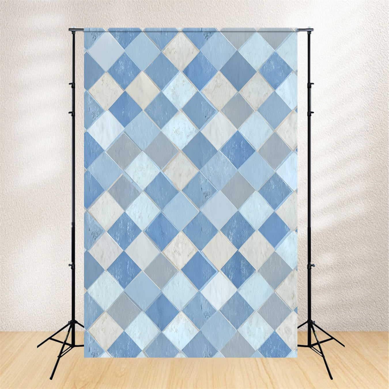 Fond studio portrait Fond portrait famille motif carreaux bleus LXX59-438