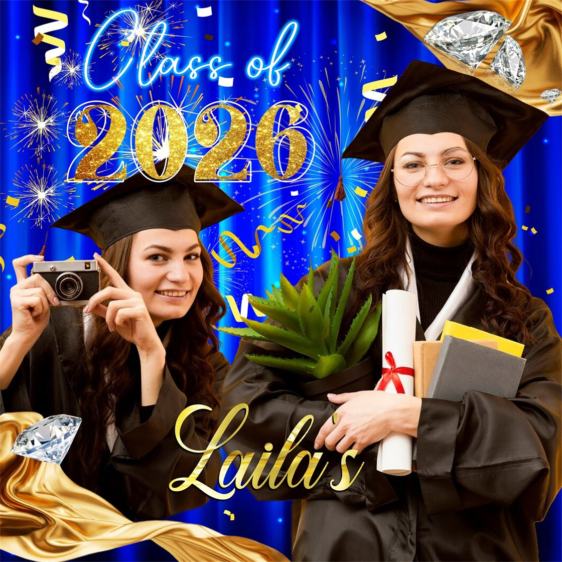 Toile de Fond de Graduation 2026 Rideau Bleu Personnalisée LXX6-204